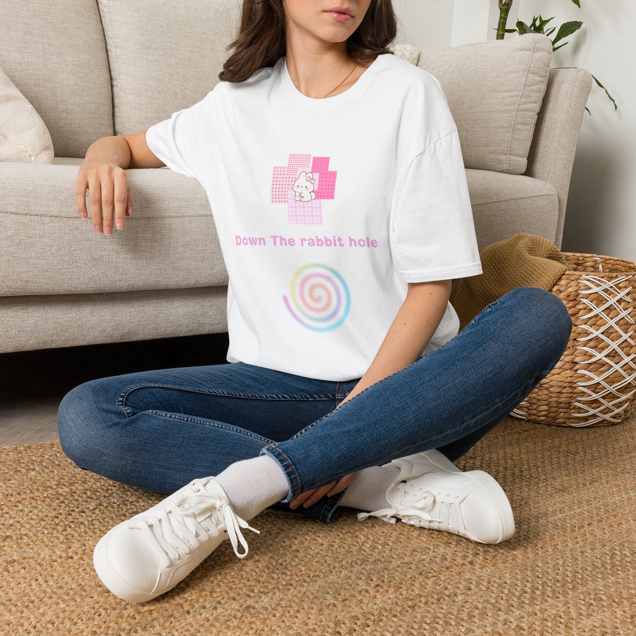 Down the Rabbit Hole T-Shirt – Pastel Bunny Spiral Graphic Tee - Image 2