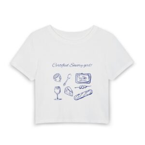 Cute French Snack Graphic Tee — "Certified Savory Girl" Women's Baby Tee