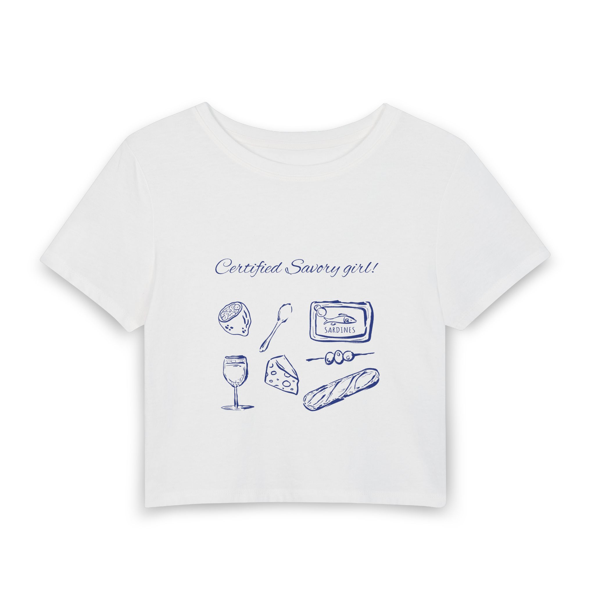 Cute French Snack Graphic Tee — "Certified Savory Girl" Women's Baby Tee