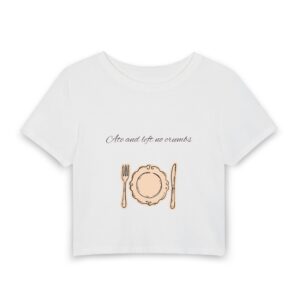 Baby Tee — 'Eat and Let No Crumbs' Plate & Cutlery Graphic Crop Top