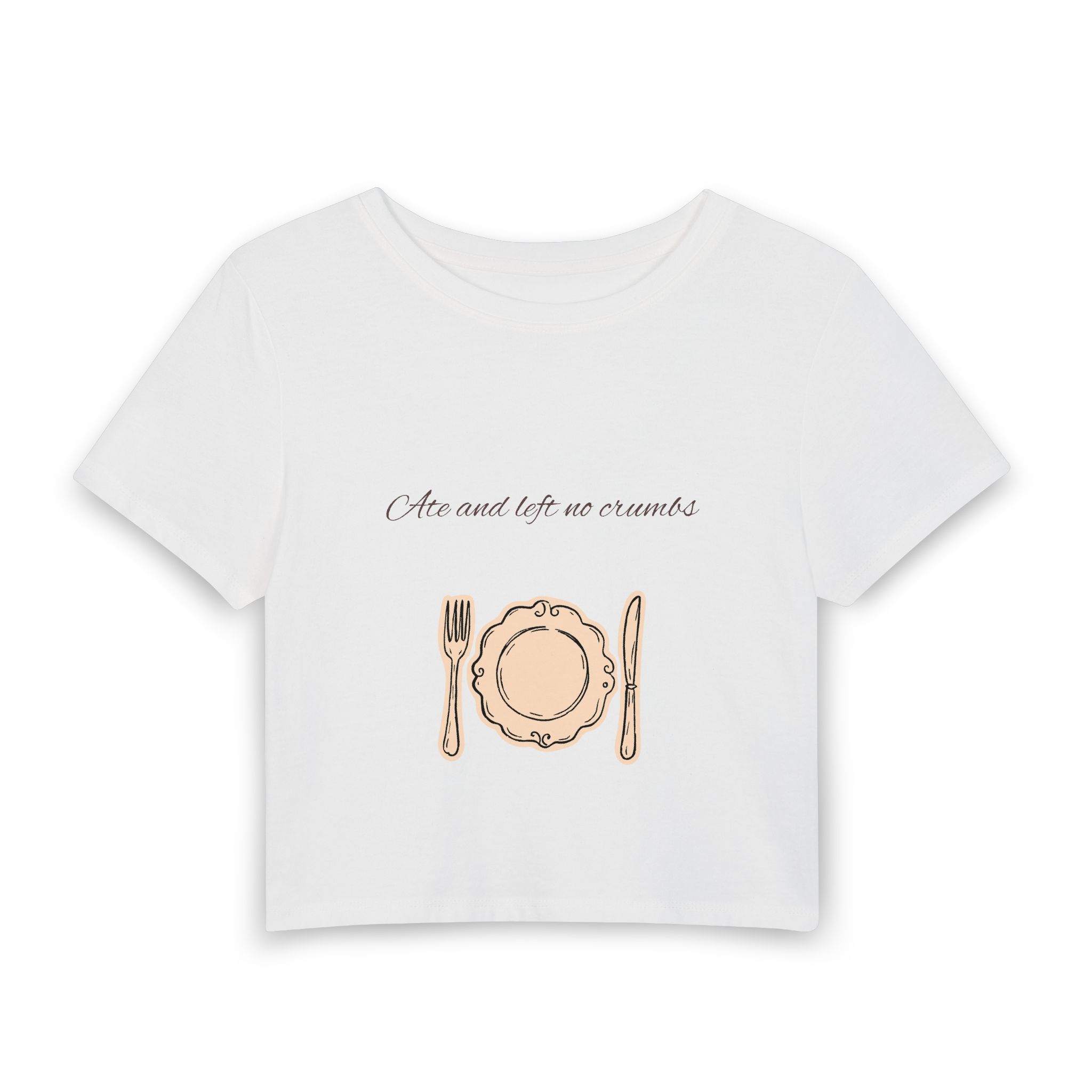 Baby Tee — 'Eat and Let No Crumbs' Plate & Cutlery Graphic Crop Top