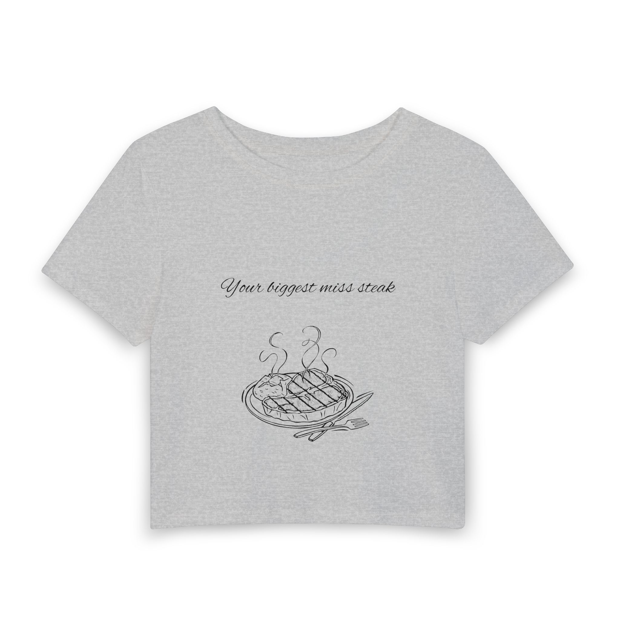Women's Baby Tee - 'Your Biggest Miss Steak' Steak Illustration Crop Top - Image 3