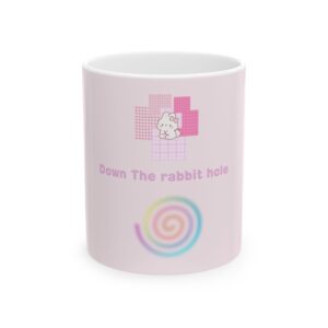 Pastel 'Down the Rabbit Hole' Ceramic Mug — Cute Kawaii Bunny Spiral Design (11oz/15oz)