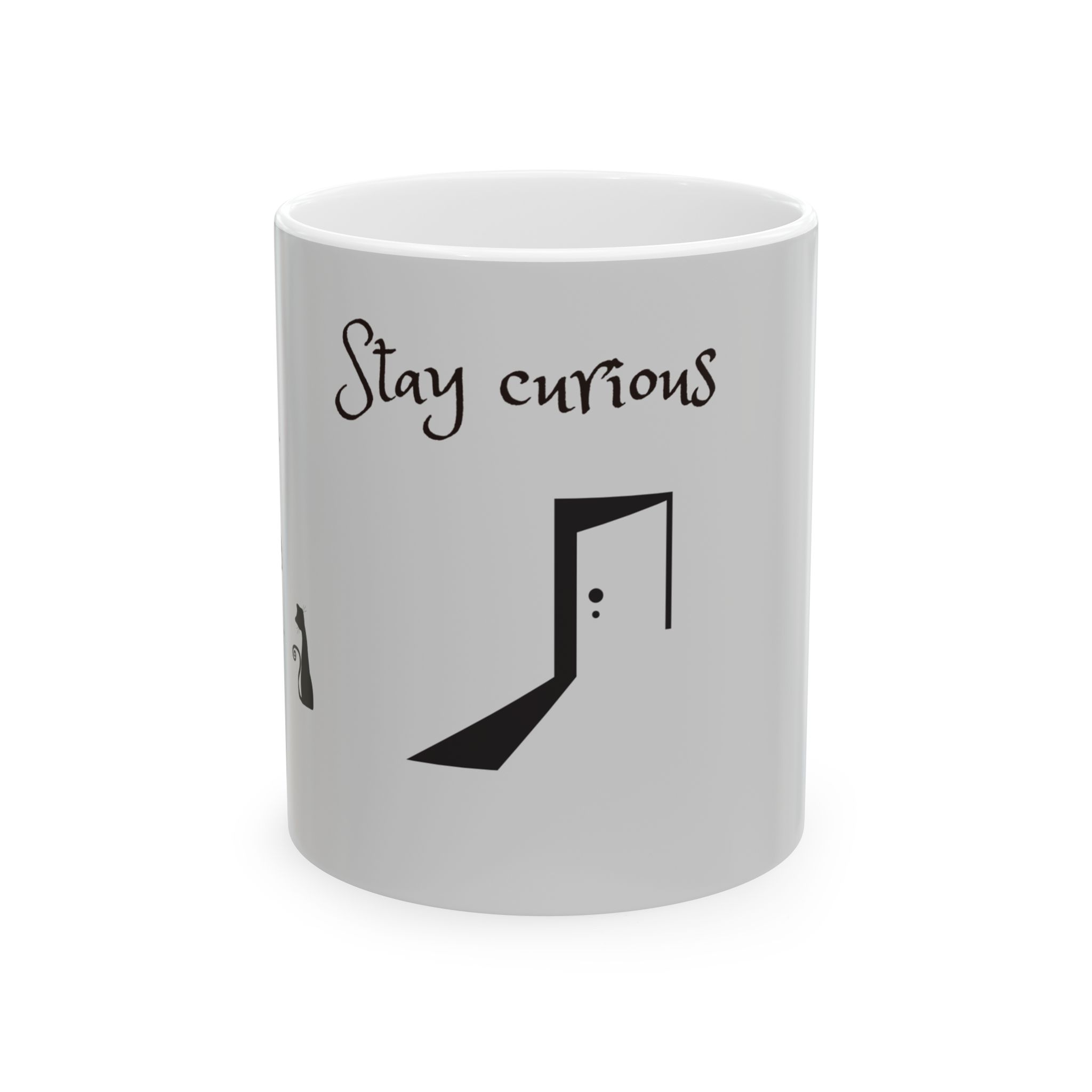 Stay Curious Ceramic Mug — Inspirational Coffee Cup with Door Design (11oz & 15oz)