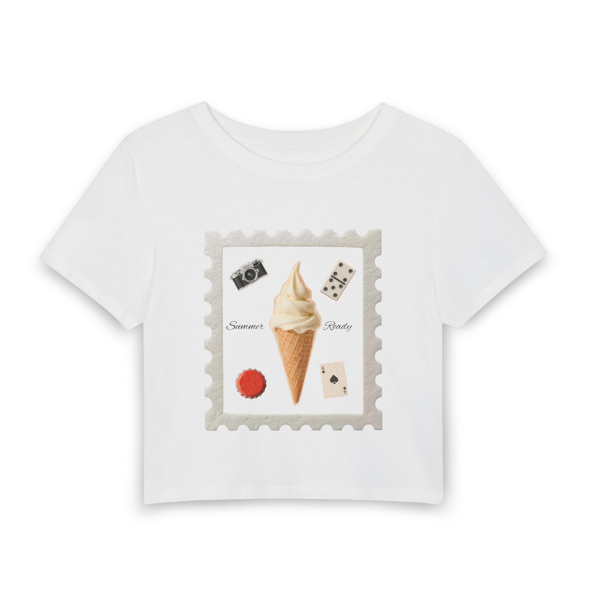 Women's Baby Tee — 'Summer Sweets' Ice Cream Cone Graphic Crop Top