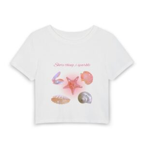 Seashells & Starfish Crop Tee — "Shore things I sparkle" Women's Baby Tee