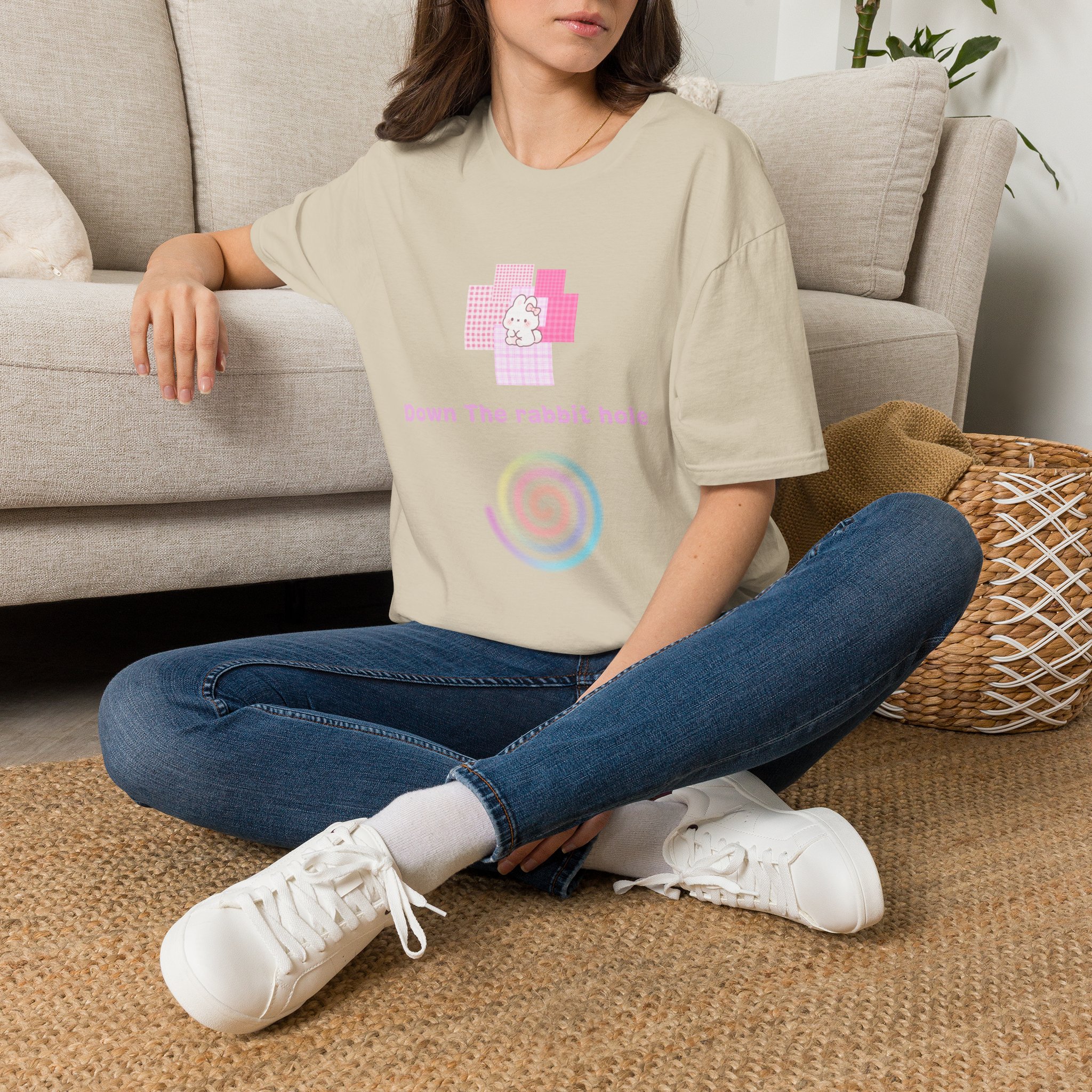 Down the Rabbit Hole T-Shirt – Pastel Bunny Spiral Graphic Tee - Image 6