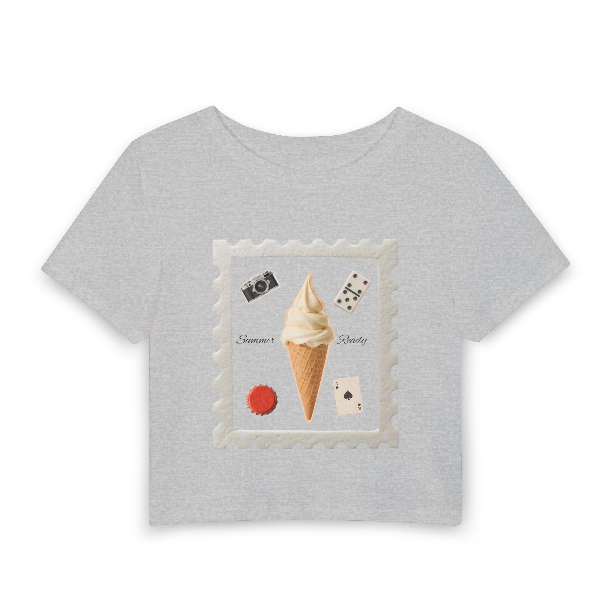 Women's Baby Tee — 'Summer Sweets' Ice Cream Cone Graphic Crop Top - Image 3