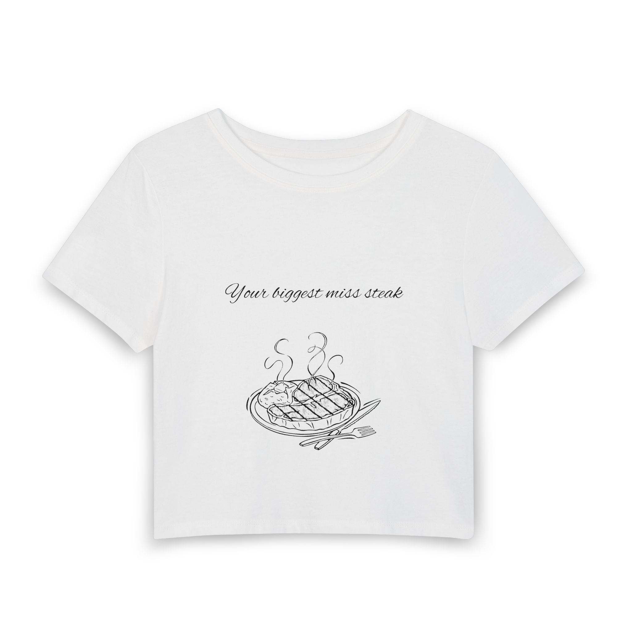 Women's Baby Tee - 'Your Biggest Miss Steak' Steak Illustration Crop Top