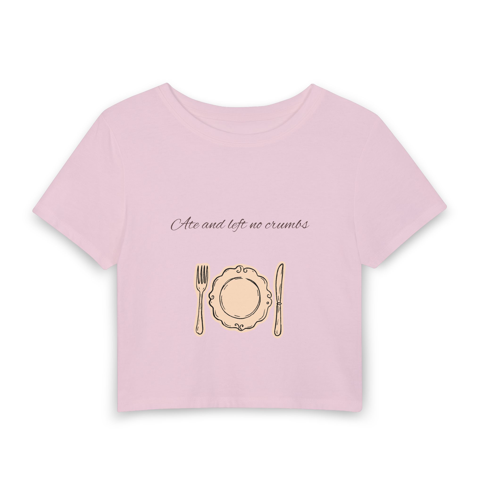 Baby Tee — 'Eat and Let No Crumbs' Plate & Cutlery Graphic Crop Top - Image 3